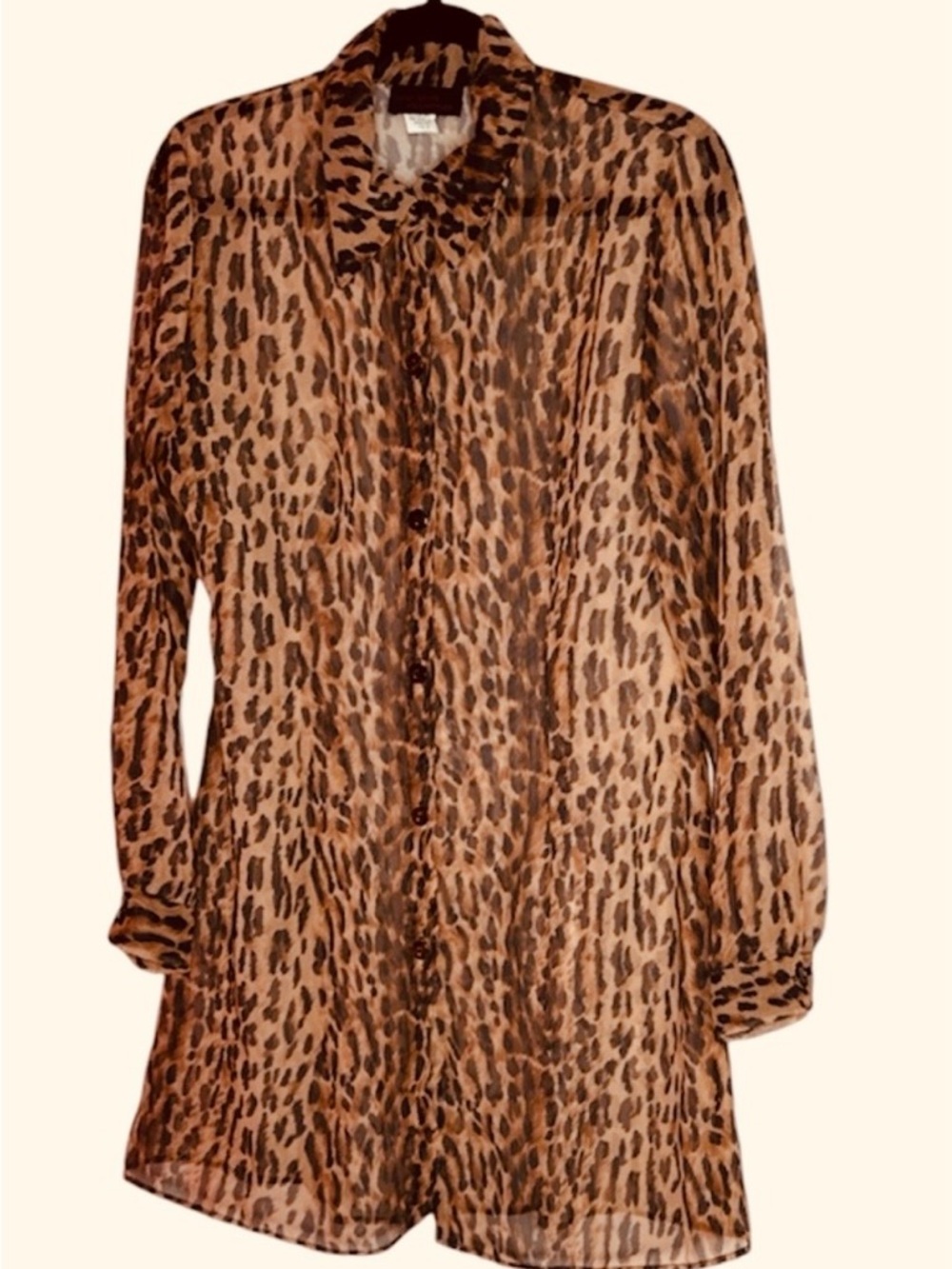 New York Extremes Leopard Print Button-Down Shirt - Brown, Size 10
